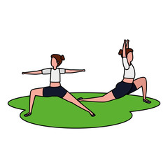 Sticker - beauty girls couple practicing pilates in grass