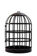 Trapped and captivity conceptual idea with black bird cage isolated on white background and clipping path cutout