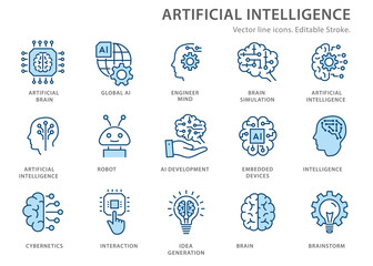 Aufkleber - artificial intelligence line icons set. vector illustration. editable stroke.