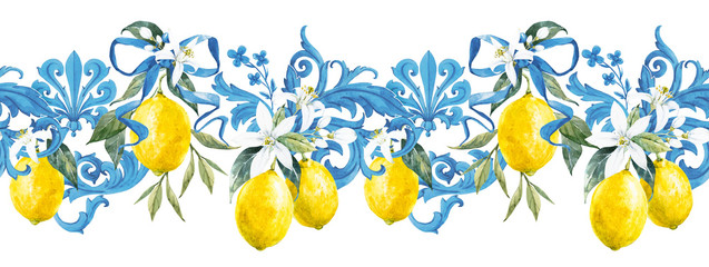 Wall Mural - Watercolor lemon pattern