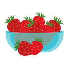 Fresh Strawberries Fruits In Glass Bowl