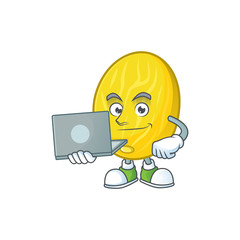 Sticker - With laptop melon cartoon character for dessert mascot