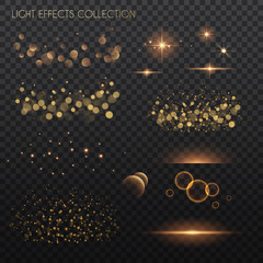 Light effects collection. Copper lights effects. Sparkle and glitter. Vector illustration.