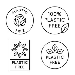Poster - Vector icon and logo design template in simple linear style - 100 % plastic free