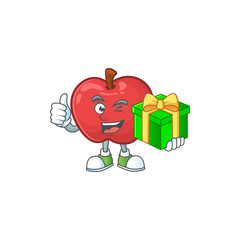 Wall Mural - With gift red apple funny character for vegetarian cartoon