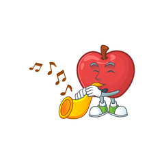 Sticker - With trumpet red apple funny character for vegetarian cartoon