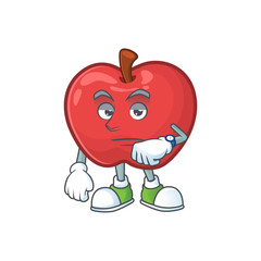 Sticker - Waiting cute apple character mascot with object cartoon