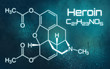 Chemical formula of Heroin on a futuristic background