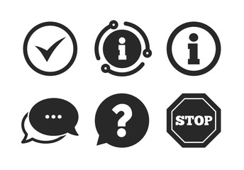 Poster - stop prohibition and question faq mark speech bubble signs. chat, info sign. information icons. appr