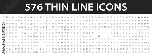 Fotomural Big collection of 576 thin line icon