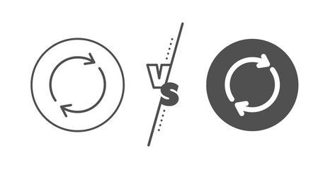 Aufkleber - rotation arrow sign. versus concept. refresh line icon. reset or reload symbol. line vs classic full
