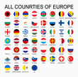Vector set all flags of Europe, round shape.