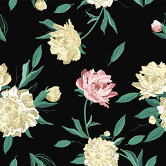 Wall Mural - Seamless Floral Pattern with Peonies. 