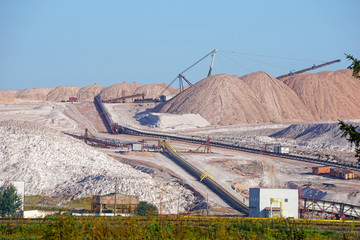 Dangerous mining of salt and minerals. Dumps in the production of potash fertilizers in Salihorsk, Belarus