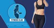 Design of web banner of fitness club emblem. Silhouette of athletic woman with dumbbell. Young sports sexy woman body