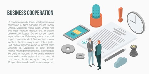 Poster - Business cooperation concept banner. Isometric illustration of business cooperation vector concept banner for web design