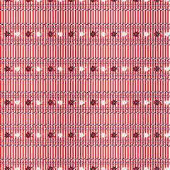 Wall Mural - Trendy Horizontal flower and embroidery striped layer on vertical red and white striped seamless pattern vector ,Design for fashion, fabric, web,wraping,wallpaper