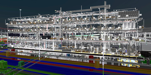 Canvas Print - Digital BIM model conceptual visualization of the utilities of the building	