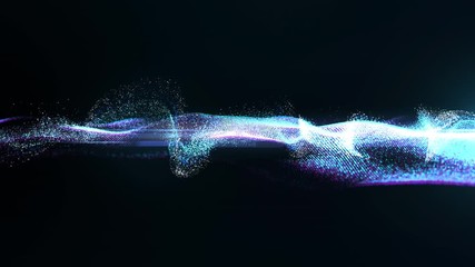 Fototapete - Futuristic mysterious digitally generated motion graphic particles wave flowing abstract in cyber space technology de-focus background