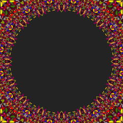 Poster - circular floral frame ornament - vector background design with blank black space in the middle