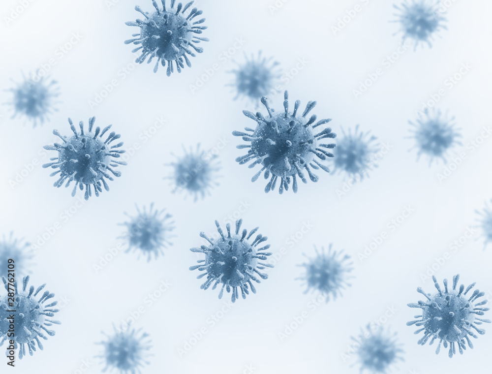 Virus cells 3d illustration with depth of field isolated on white background - obrazy, fototapety, plakaty 
