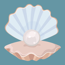 Cartoon Seashell With A Pearl. Seashell. Vector Illustration Of A Clam. Drawing For Children.