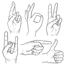 Hand Gestures Silhouettes Set Isolated On White Background. Vector Illustration.