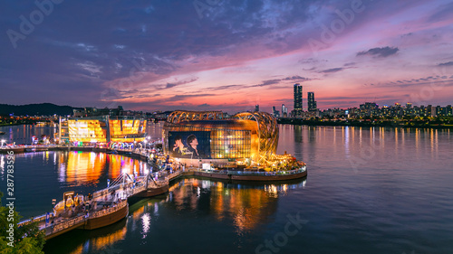 Sunset colorful Seoul Floating Island in Seoul South Korea Canvas Print