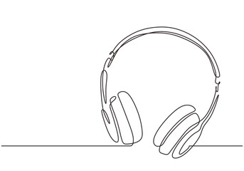 Continuous one line drawing of headphones vector illustration minimalism music symbol for listening music.