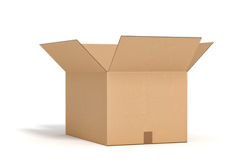 open cardboard box on white backgroaund 3d rendering