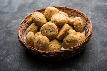 Wall Mural - Nan khatai or Nankhatai is an authentic Indian sweet and savory eggless cookie loaded with dry fruits 