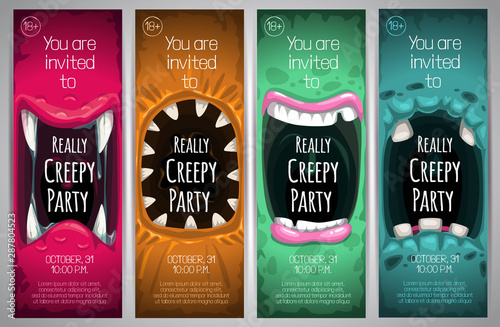 Cuadros en Lienzo Halloween vertical banners with creepy monster mouth.