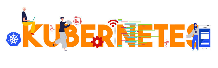 Poster - Kubernetes programming language tools technology development software. Vector illustration