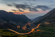 Traffic Trails On Transfagarasan Pass,crossing Carpathian Mountains In Romania, Transfagarasan Is One Of The Most Spectacular Mountain Roads In The World