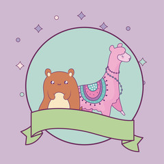 Sticker - cute alpaca with bear baby animals kawaii