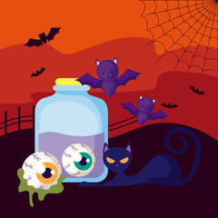 Sticker - potion magic with icons in scene halloween