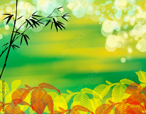 fondo verde con hojas y bokeh