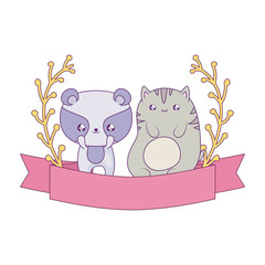 Sticker - cute cat with raccoon baby animals kawaii