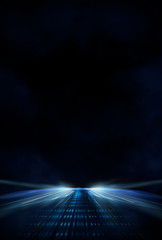 Wall Mural - dark background with lines and spotlights, neon light, night view. abstract blue background.