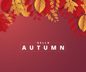 Wall Mural - Abstract colorful leaves decorated  background for  Autumn advertising header or banner design. Paper cut art design. Vector Illustration.
