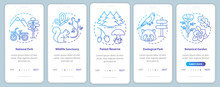 Protected Areas For Biodiversity Blue Onboarding Mobile App Page Screen With Linear Concepts. Zoological Park Walkthrough Steps Graphic Instructions. UX, UI, GUI Vector Template With Illustrations