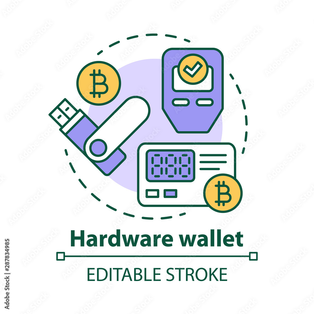 Hardware wallet concept icon. Storing private keys in storage device idea  thin line illustration. Making online transaction. Bitcoin wallet. Vector  isolated outline drawing. Editable stroke Stock Vector | Adobe Stock