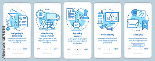 Cuadros en Lienzo Event planning onboarding mobile app page screen with linear concepts