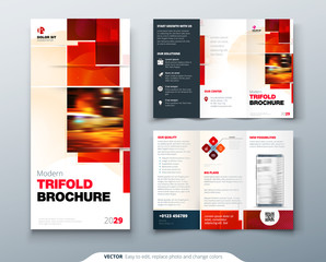 Tri fold brochure design with square shapes, corporate business template for tri fold flyer. Creative concept folded flyer or brochure.