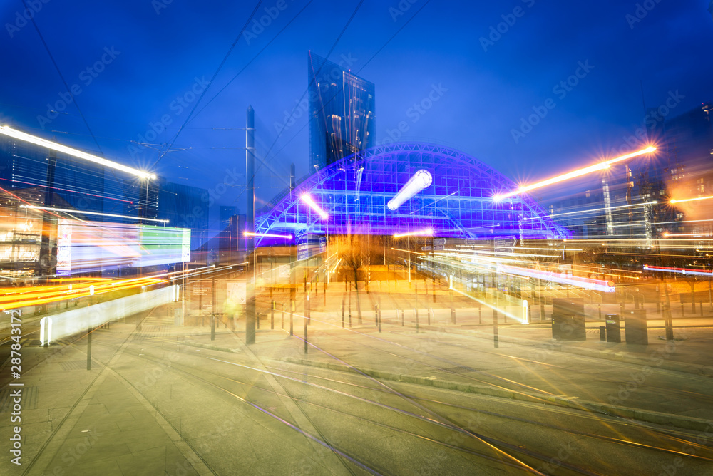 High Rise Arches Blurr view of central convention complex that is in arch shape and high ...
