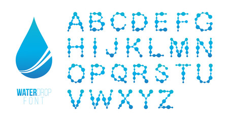 Poster - Water Alphabet molecule structure font with dot shape. perfect for technology,software, network and science brand. Liquid gradient shape, ecology with water