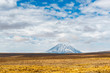 The mountain peak of the Misti Volcano towering above the altiplano in the region of Arequipa, Peru.