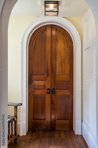 Home House Arch Doorway Entrance With Solid Wood Stained Curved