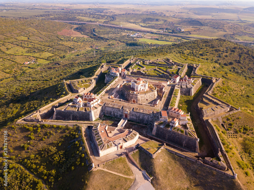 Aerial view of Nossa Senhora da Graca Fort, Elvas - obrazy, fototapety, plakaty 