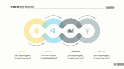 Sticker - Cycle diagram with four elements. Circular infographics, process chart, layout. Creative concept for presentation, project, report. Can be used for topics like business, strategy, startup.